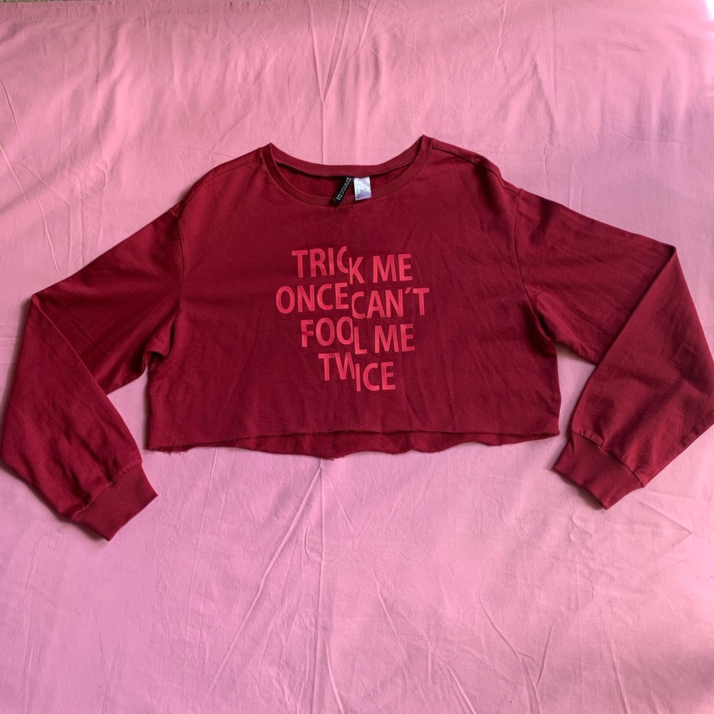 H&M Maroon Long Sleeve Crop Top
